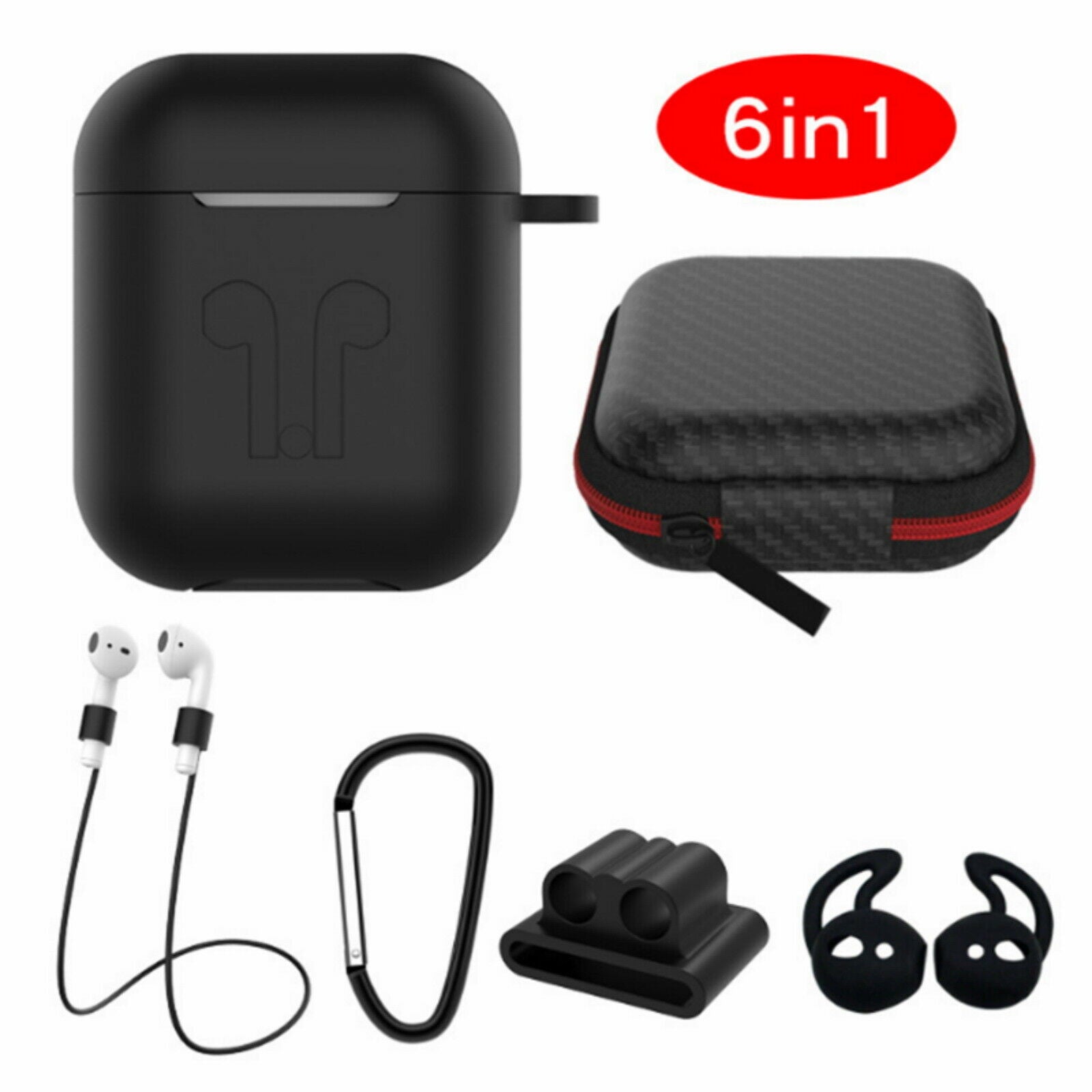 6 in 1 Silicone Case with Ear Hook Grips Straps Clips Tips Grips for AirPods 1 2 (1st 2nd Gen.) 6 in 1 Silicone Case with Ear Hook Grips Straps Clips Tips Grips for AirPods 1 2 (1st 2nd Gen.)